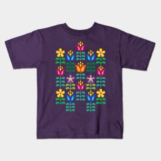 Scandi Rainbow Folk Art Flowers Kids T-Shirt